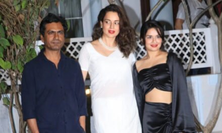 Kangana Ranaut flaunts her beauty in white saree , joined  ‘Tiku weds Sheru’ wrap up party with Avneet Kaur  at Nawazuddin Siddiqui’s new bungalow ‘Nawab’